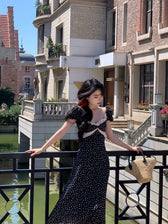 Floral Puff Sleeve Sweetheart Lace Trim Midi Dress 4