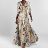 Abstract Print Deep V-Neck Wrap Maxi Dress 4