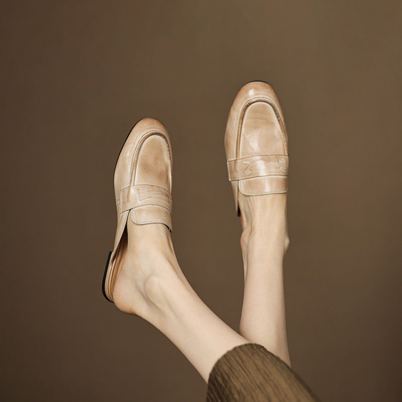 Square Toe Flat Penny Loafer Mules