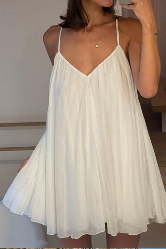 Chiffon V-Neck Spaghetti Strap Swing Mini Dress