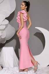 Marigold Pink One Shoulder Bandage Maxi Dress - View 5
