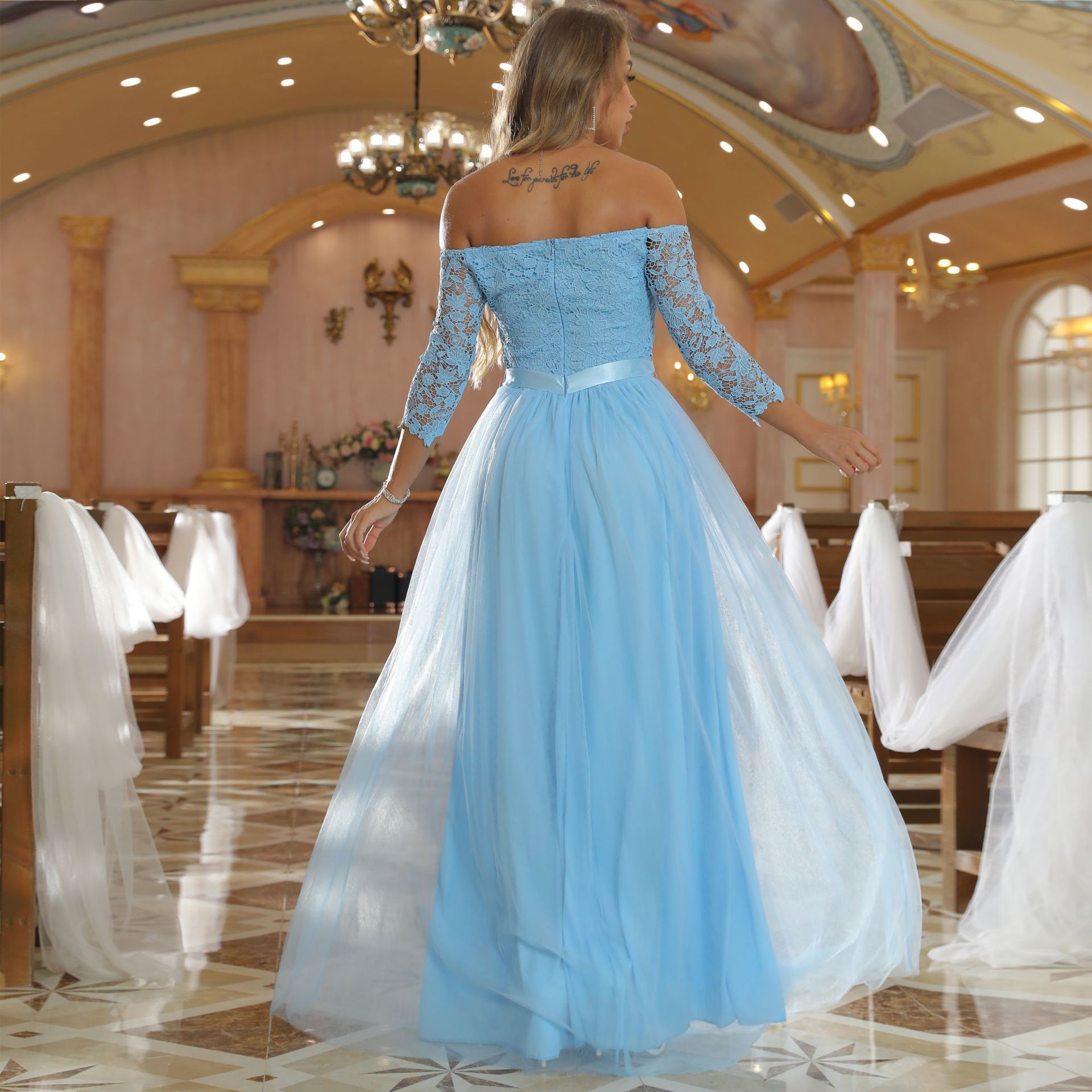 Can't Hurry Love Off The Shoulder Maxi Dress