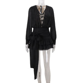 Autumn French Pure Lace Splicing Sexy V neck Long Sleeve Dress - View 7