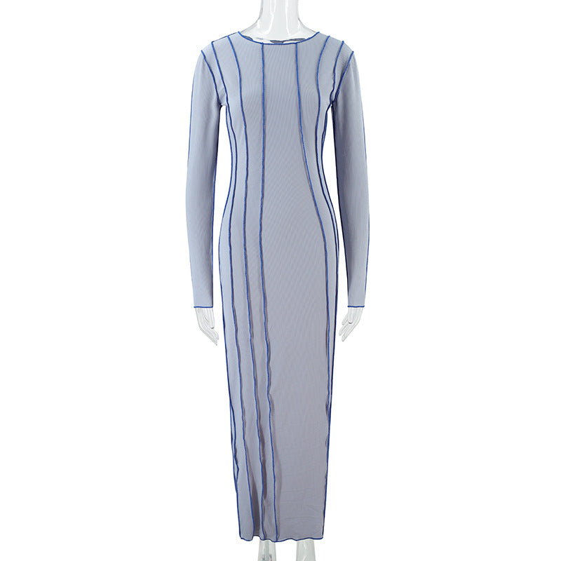 Contrast Lettuce Trim Crew Neck Long Sleeve Bodycon Midi Dress 6