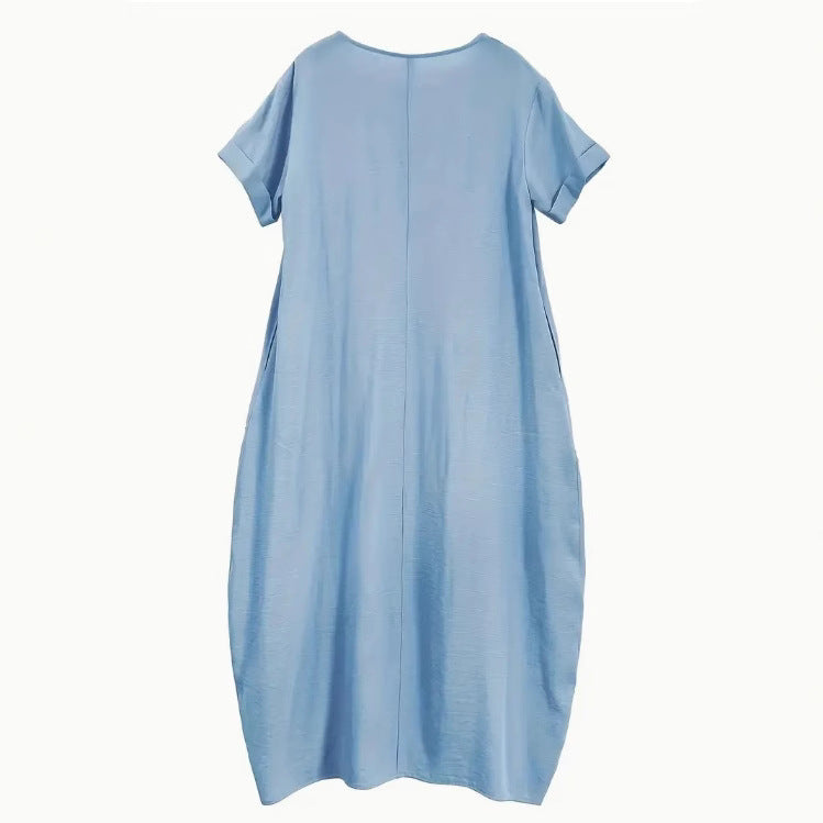 Short Sleeve Loose Linen Maxi Dress Summer 2