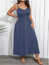 Spaghetti Strap Button Front Pocket Midi Dress 6