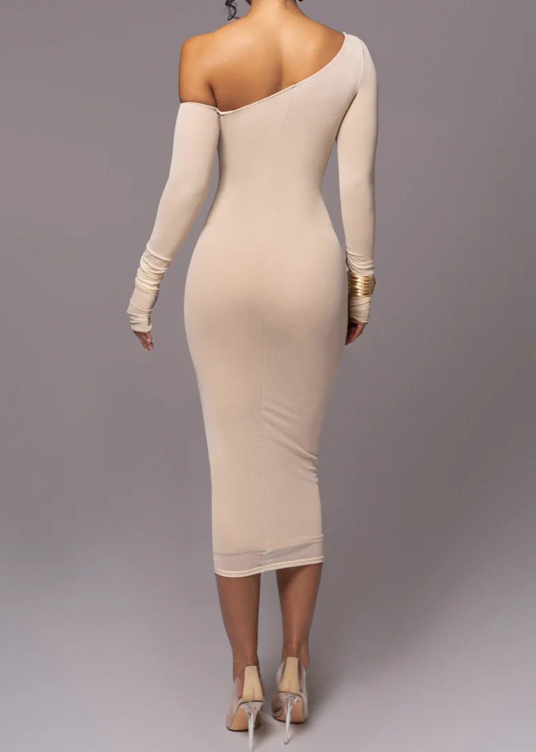 Asymmetrical Elegance Mesh Midi Dress 3
