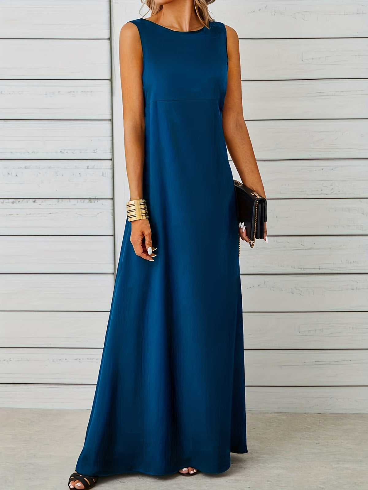 Crew Neck Sleeveless Empire Waist A-Line Maxi Dress 3