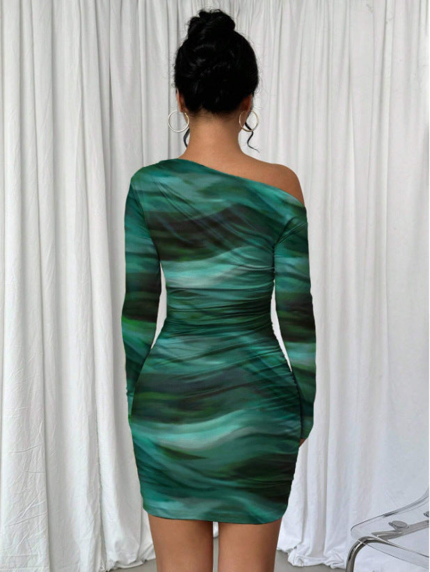 Stitch sheer mesh see through abstract off shoulder mini dress 11