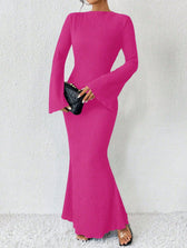 Rib Knit Flare Sleeve Bodycon Mermaid Maxi Dress 11