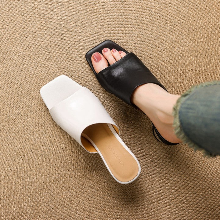 Open Toe Sculpted Block Heel Mules