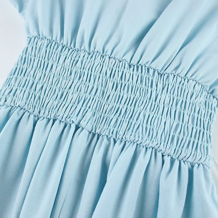 Sweetheart Puff Sleeve Tie Front Smocked Midi Dress Summer 9
