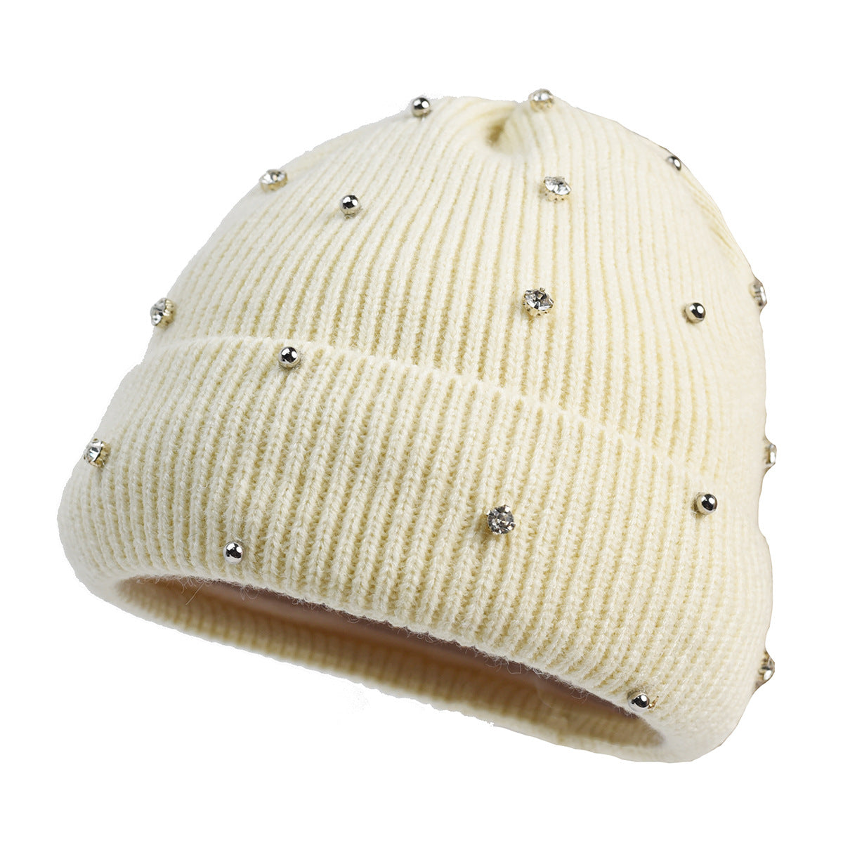 Rhinestone Ribbed Knit Beanie