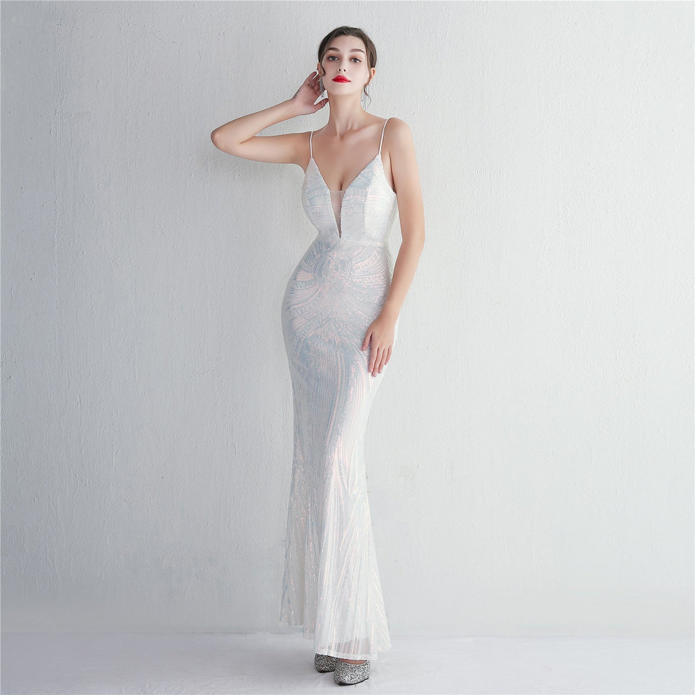 Liana Formal Sequin Charming Scroll Mermaid Dress White / S S.o. Long Dresses