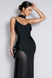 Urselk Black Mesh Bandage Maxi Dress - View 5