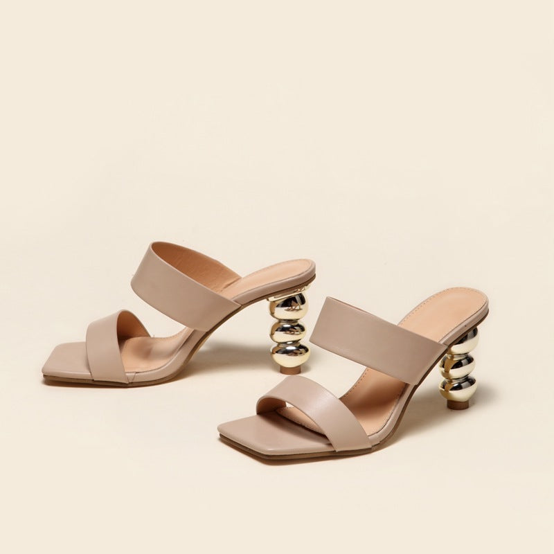 Shaped Electroplated Round ball Heel sandals