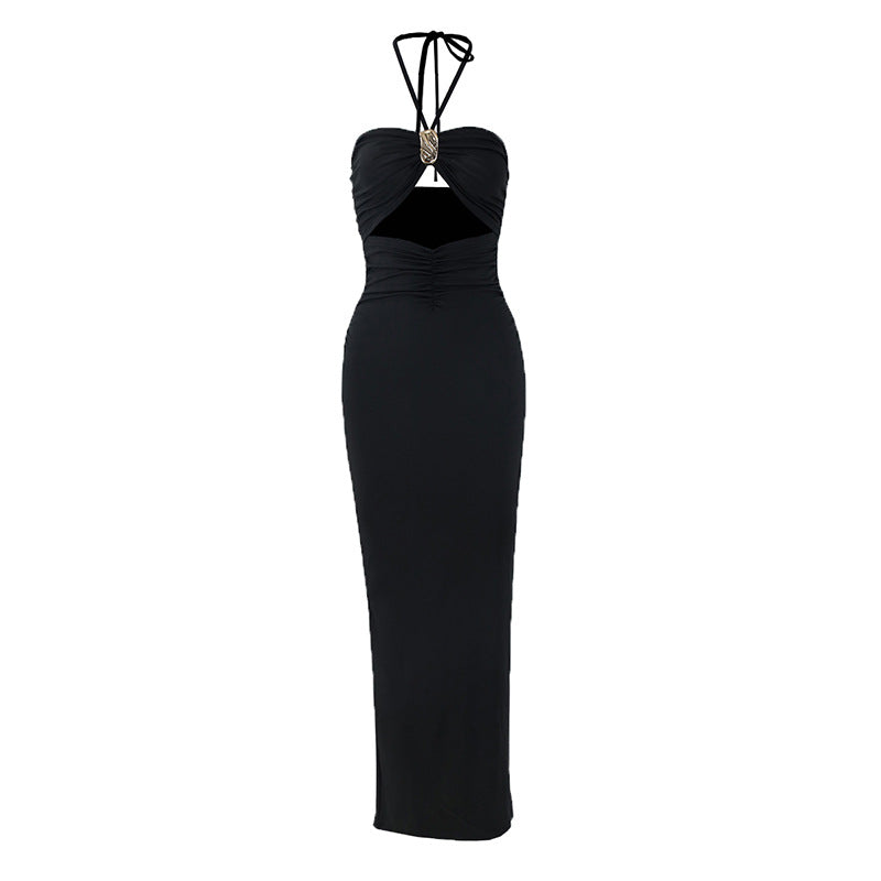 Halter Neck O Ring Cut Out Ruched Bodycon Maxi Dress 3