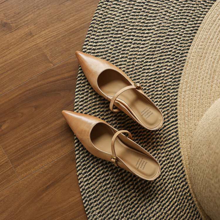 Pointed Toe Mary Jane Strap Backless Mules