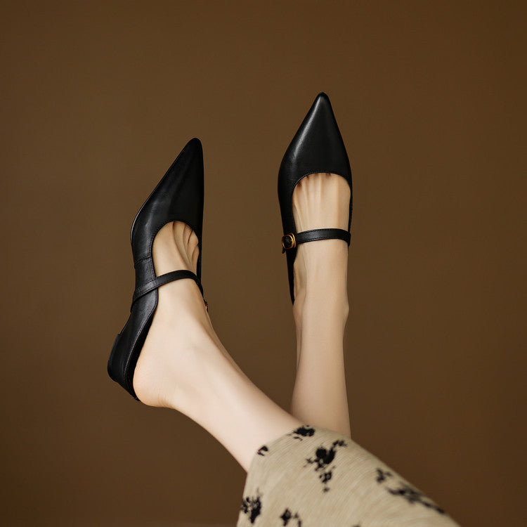 Pointed Toe Mary Jane Strap Backless Mules