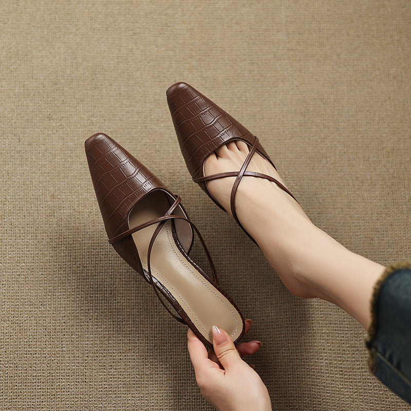 Croc Embossed Pointed Toe Kitten Heel Mules