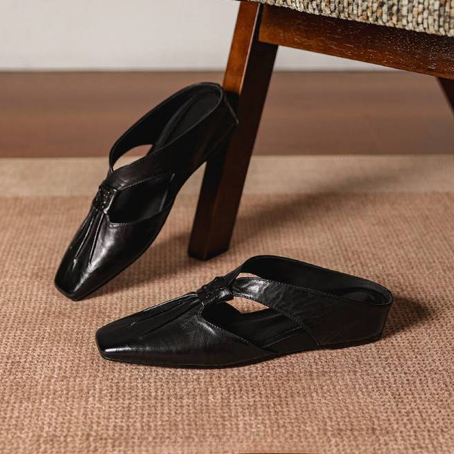 Square Toe Knot Strap Flat Mules