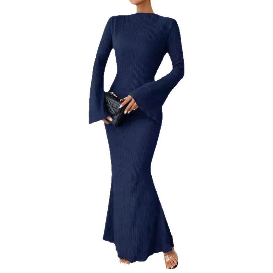 Rib Knit Flare Sleeve Bodycon Mermaid Maxi Dress 5