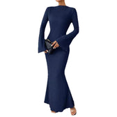 Rib Knit Flare Sleeve Bodycon Mermaid Maxi Dress 5