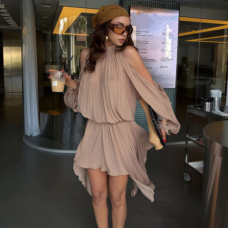 Summer Women Clothing Personalized Stand Collar Raglan Sleeve Sexy Irregular Asymmetric Sheath Dress Women