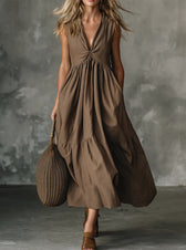 Deep V-Neck Sleeveless Twist Front Tiered Maxi Dress 9