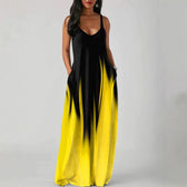 V-Neck Spaghetti Strap Ombre Pocket Loose Maxi Dress 2