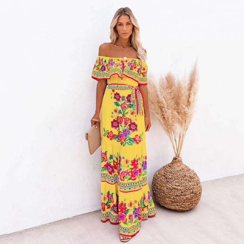 Off Shoulder Floral Ruffle Tiered Belted Maxi Dress 6