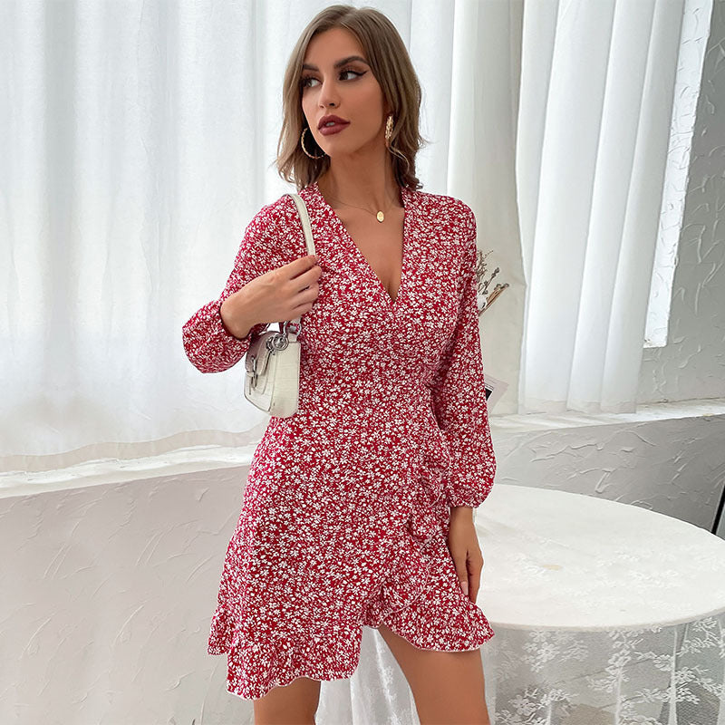 Spring Women Clothes One Piece Long Sleeve Red Dress