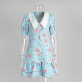 Floral Puff Sleeve Collar Button Front Ruffle Mini Dress 7