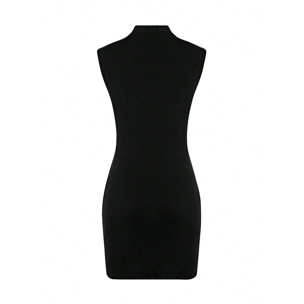 Mock Neck Chest Cut Out Sleeveless Ribbed Bodycon Mini Dress 2