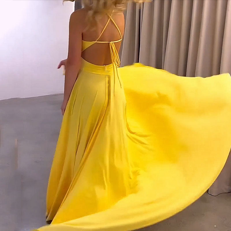 V-Neck Spaghetti Strap High Split Maxi Gown 3