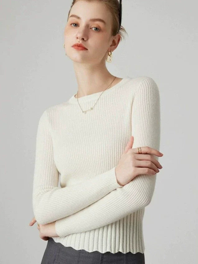 Ribbed Knit Mesh Ruffled Hem Bell Sleeve Top