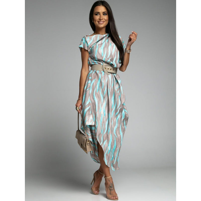 Elevated Zaida Women's Asymmetric Midi Dress with Unique Print Boutique Collection