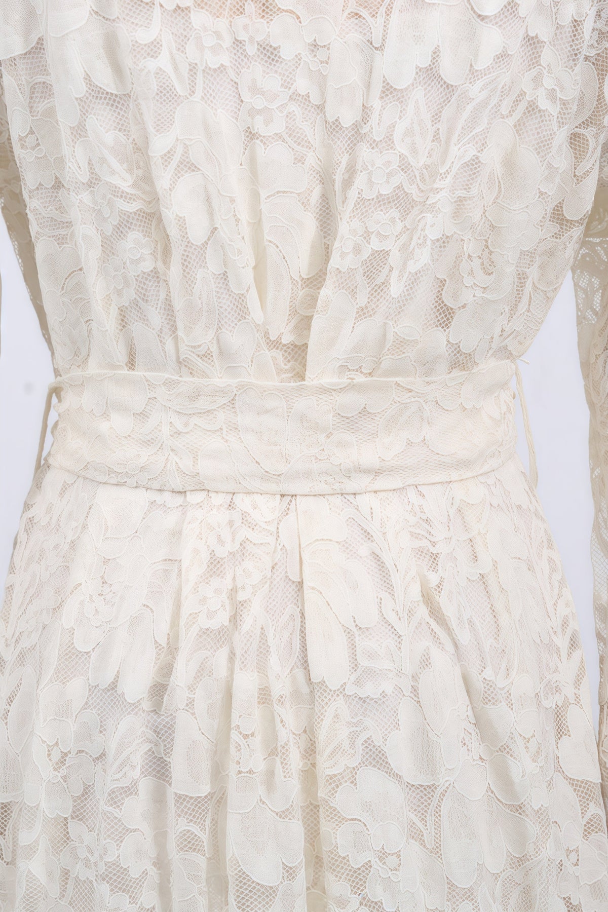 Floral Lace Collared Long Sleeve Button Front Tie Waist Midi Shirt Dress 6