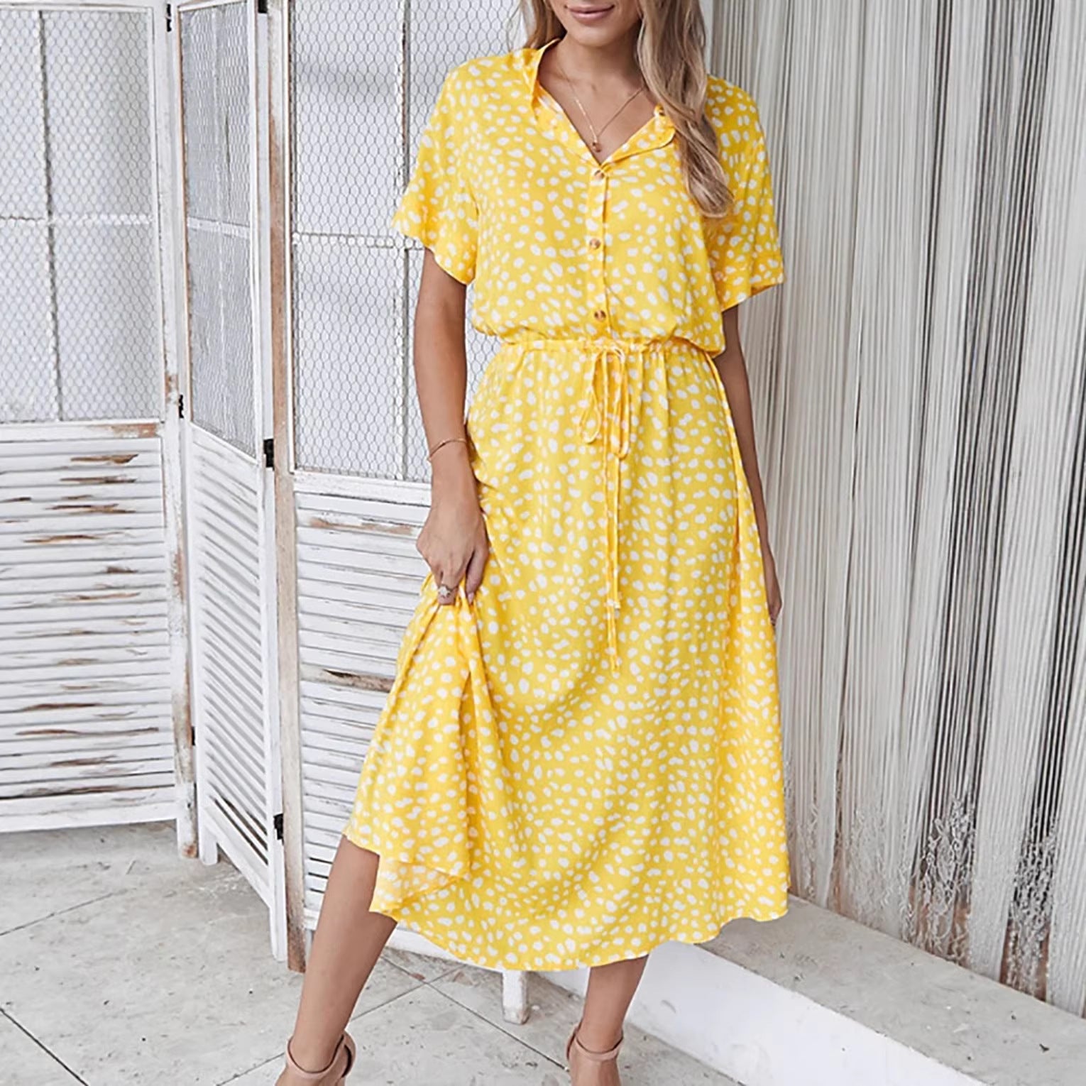 Women Clothing Summer Small Floral Short Sleeve Dress