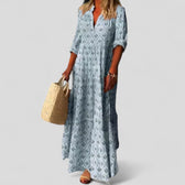 Print Short Sleeve Tiered Boho Maxi Dress