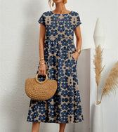 Floral Short Sleeve Tiered Pocket Maxi Dress 10
