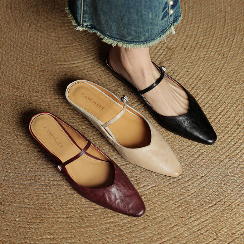 Pointed Toe Buckle Strap Mary Jane Flats