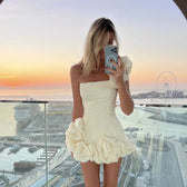 Square Neck Petal Ruffle Hem Bodycon Mini Dress 2