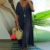 V-Neck Short Sleeve Tiered Linen Maxi Dress 6