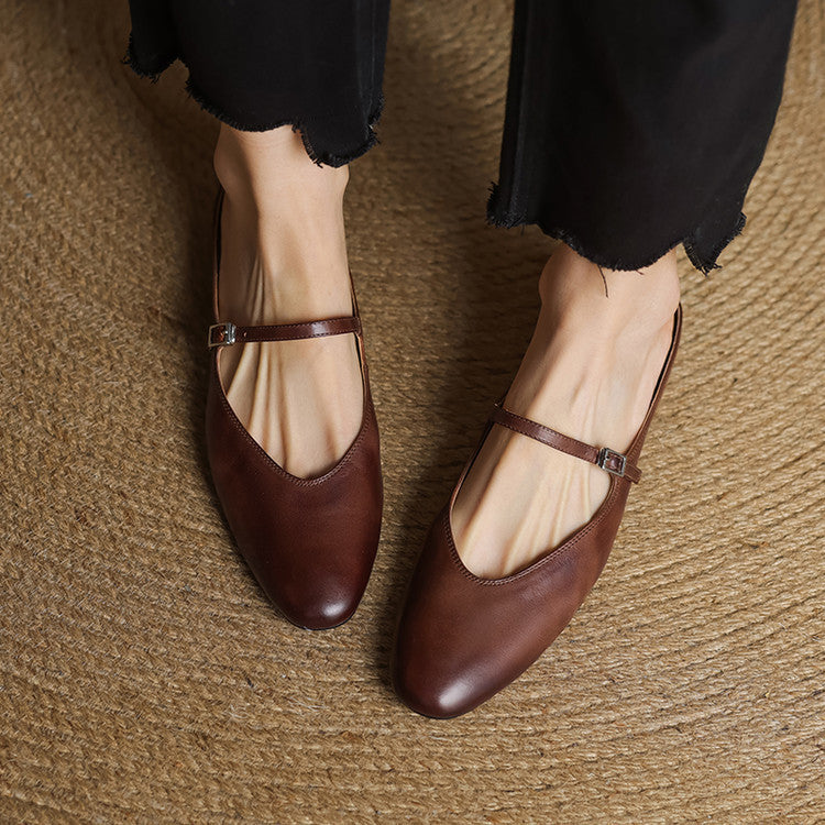 Round Toe Cross Strap Flat Mary Jane Mules