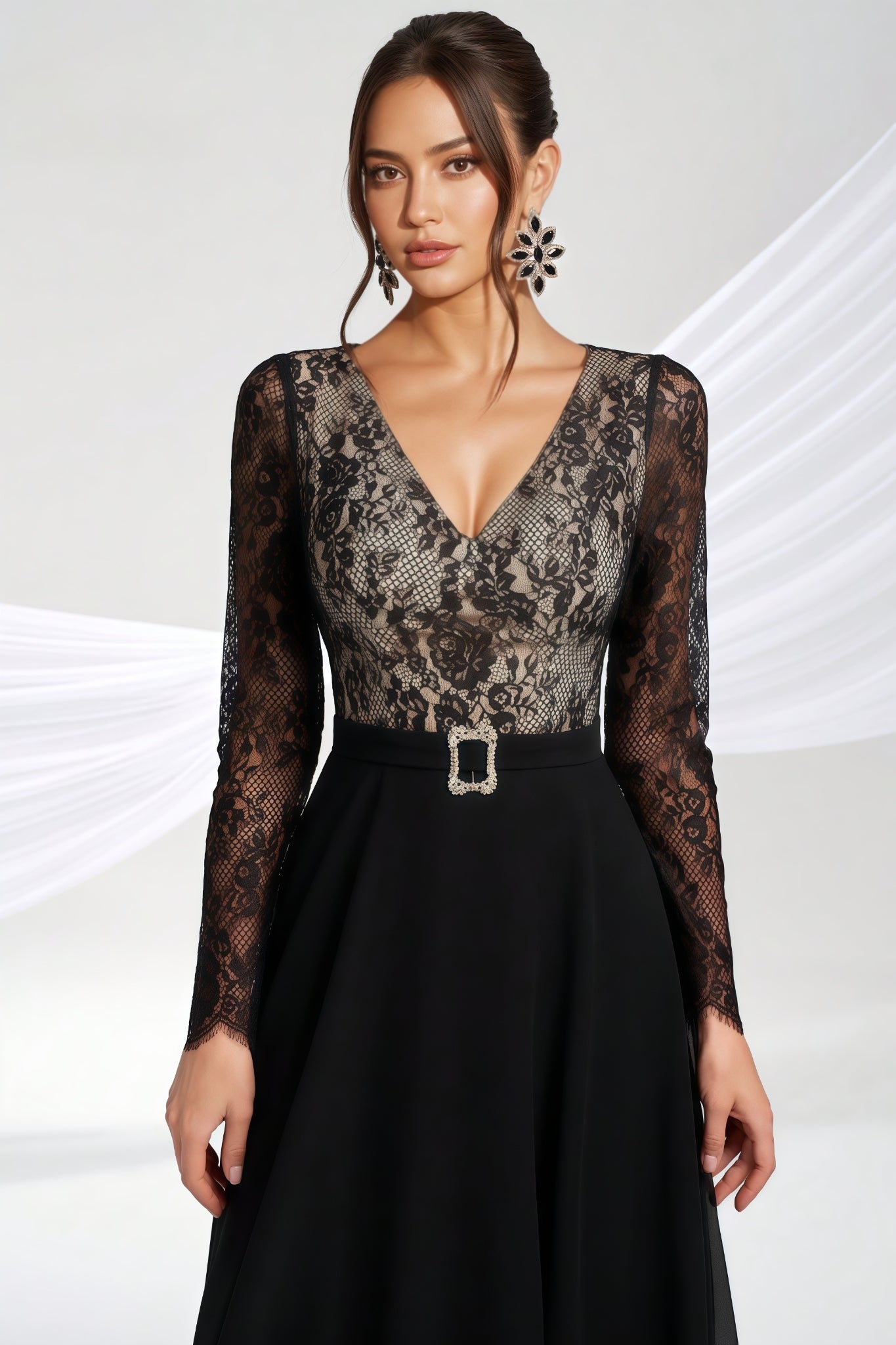 Abel Black Long-Sleeve Lace Maxi Dress - View 5
