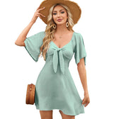 V-Neck Flutter Sleeve Tie Front A-Line Mini Dress 5