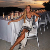 Satin V-Neck Lace Trim High Split Slip Maxi Dress 4