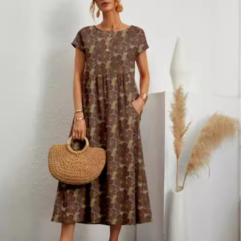 Floral Short Sleeve Tiered Pocket Maxi Dress 4