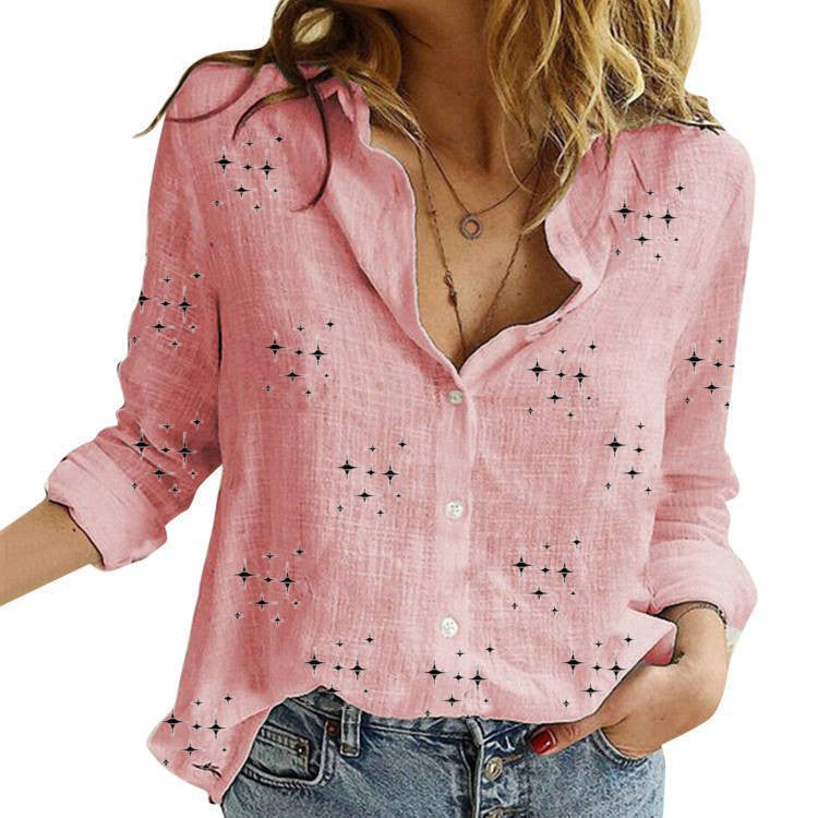 Star Print Long Sleeve Button Front Shirt